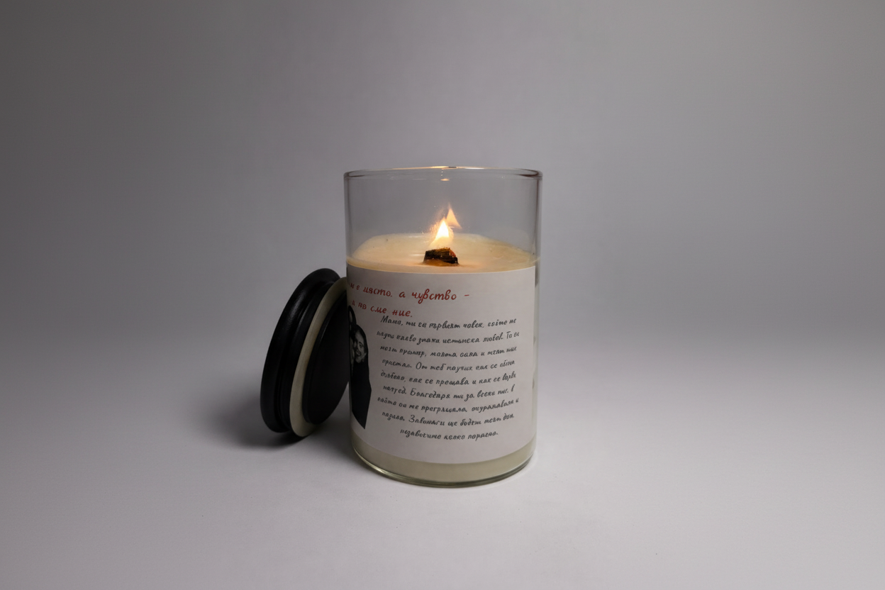 Персонализирана соева свещ - запален кадър