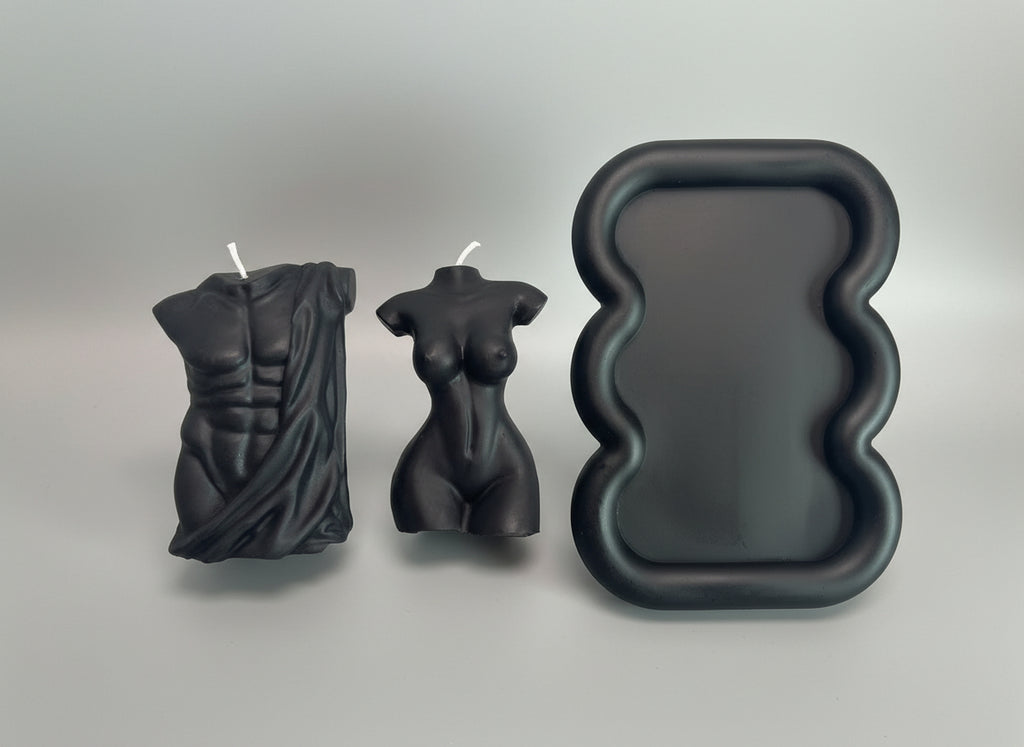 Луксозен комплект от парфюмни соеви свещи и подложка