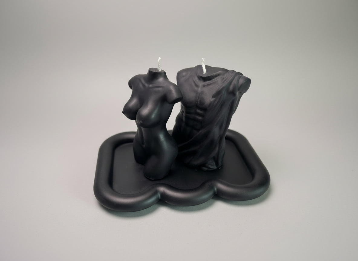 Луксозен комплект от парфюмни соеви свещи и подложка